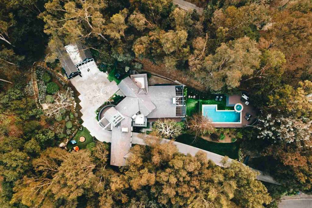 drone shot aerial image of a real estate property
